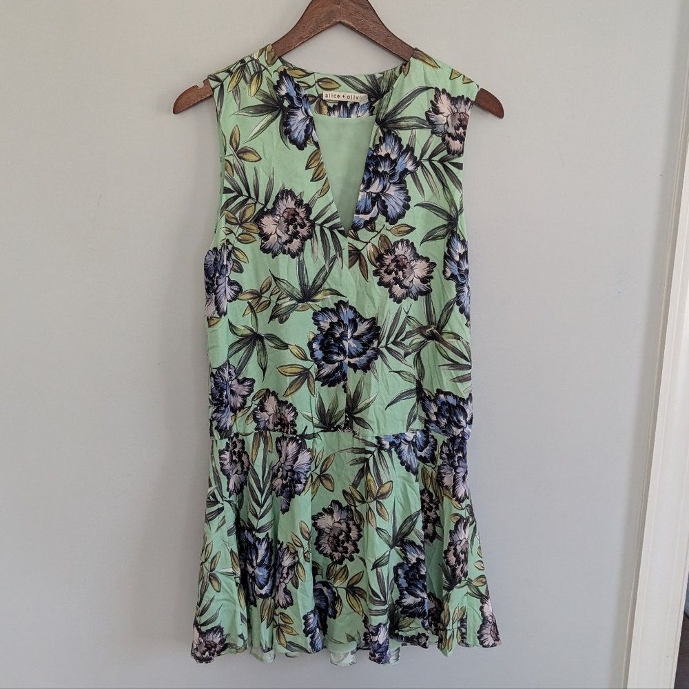 Women's Alice And Olivia Brooke Oasis Mint Floral Dress 6 - Picture 4 of 9